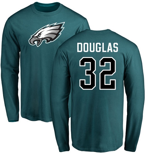 Men Philadelphia Eagles #32 Rasul Douglas Green Name and Number Logo Long Sleeve NFL T Shirt->nfl t-shirts->Sports Accessory